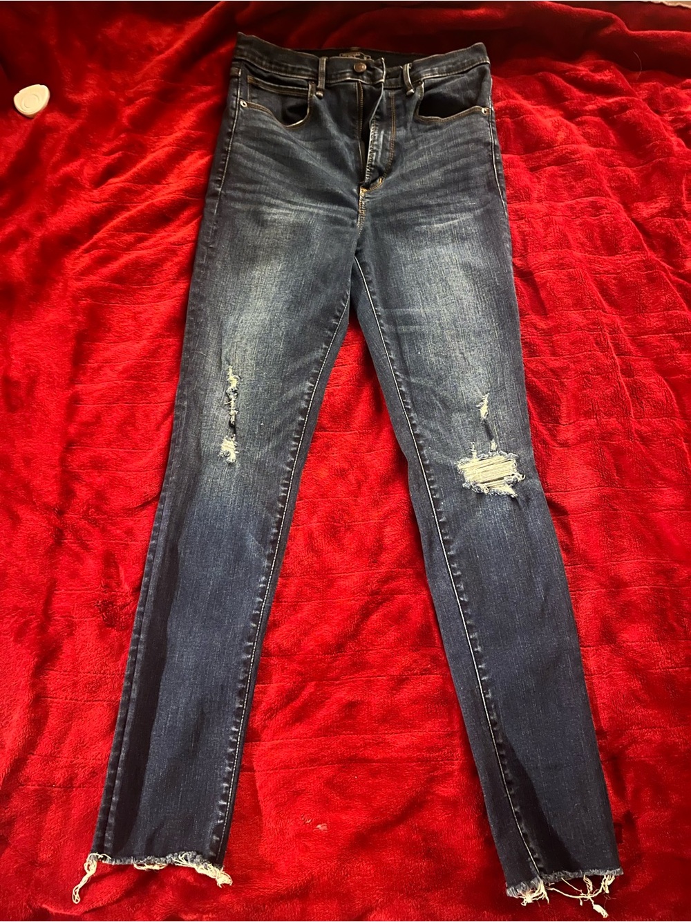 Abercrombie & Fitch Dark Blue Straight-Leg Distressed Jeans